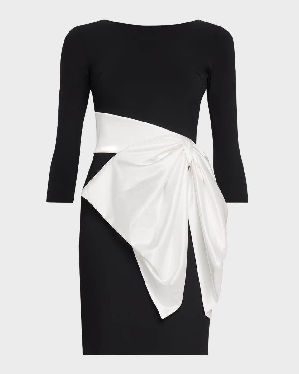 Boat-Neck Bow Mini Dress